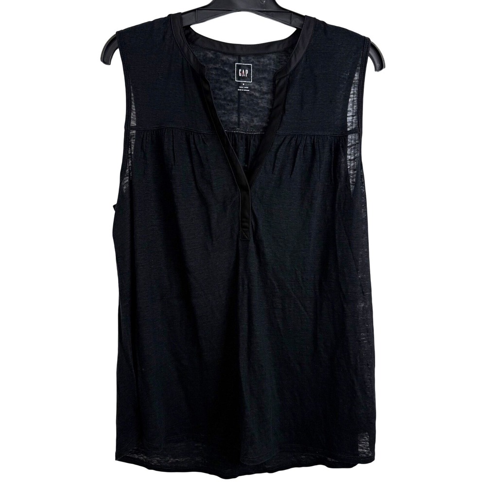 Gap 100% Linen Sleeveless Top Womens M Black Sheer Boho Minimalist